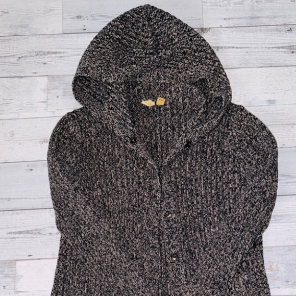 Nordstrom Sweaters - Nordstrom Caslon Cozy Knit Hooded Long Cardigan Marled Black Brown Button Hood